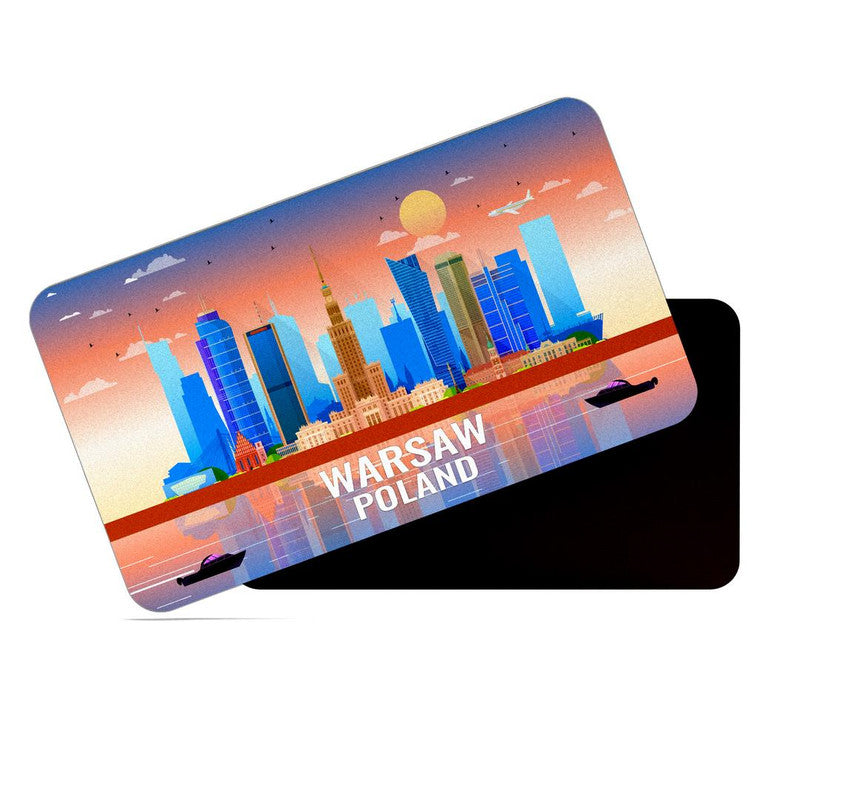 dhcrafts Rectangular Rubber Fridge Magnet / Magnetic Card Multicolor Poland Warsaw Design Pack of 1 (8.6cm x 5.4cm)